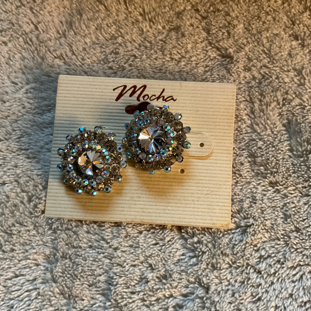 Silver Round Studded Crystal Earrings